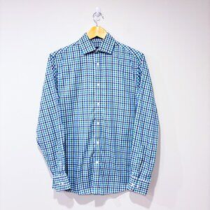 TOMMY HILFIGER‎ Blue and green gingham slim shirt | Preppy casual | Small